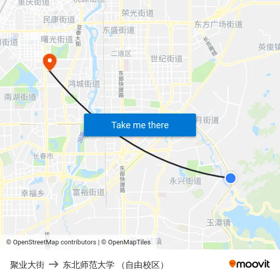 聚业大街 to 东北师范大学 （自由校区） map