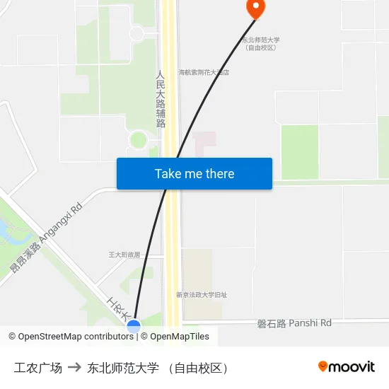 工农广场 to 东北师范大学 （自由校区） map