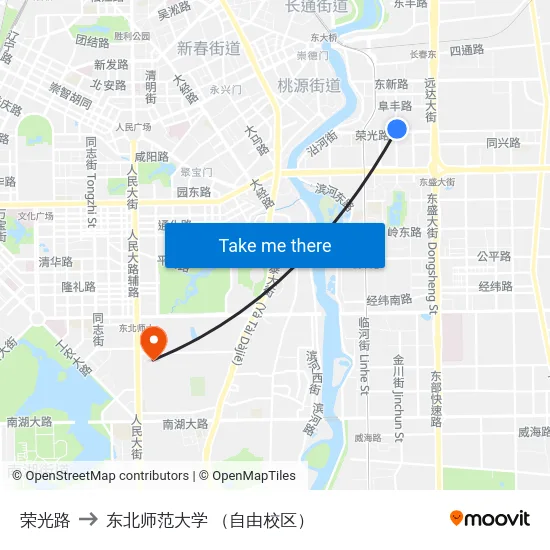 荣光路 to 东北师范大学 （自由校区） map