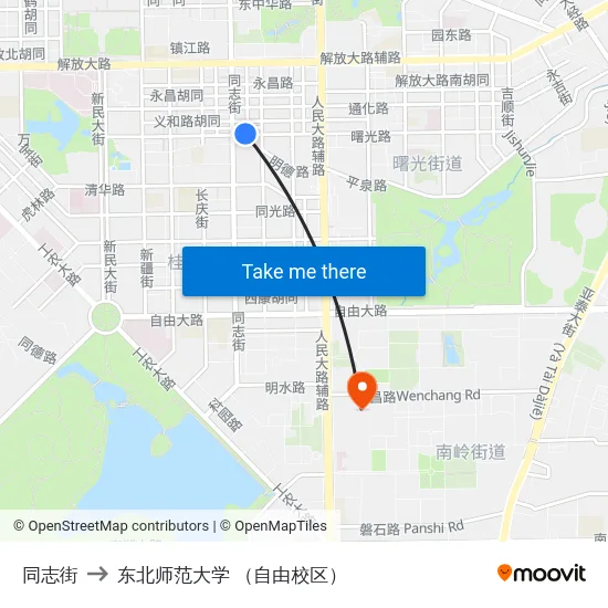 同志街 to 东北师范大学 （自由校区） map