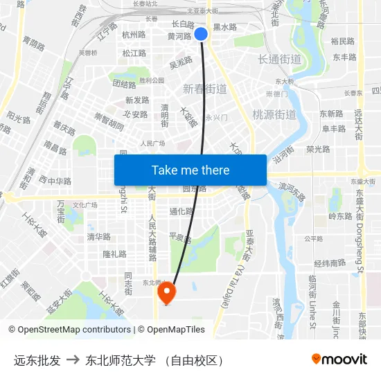 远东批发 to 东北师范大学 （自由校区） map