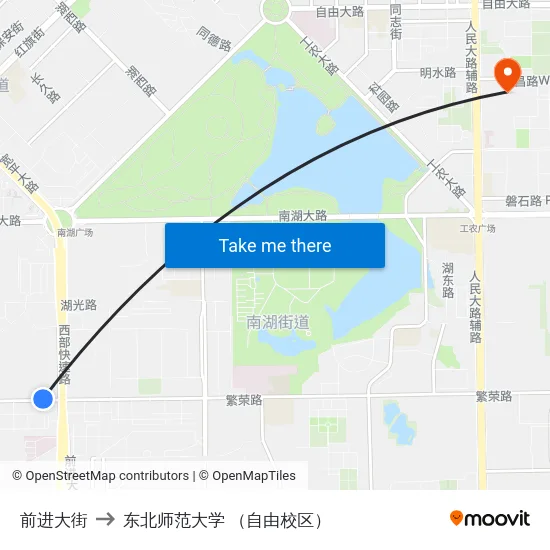 前进大街 to 东北师范大学 （自由校区） map