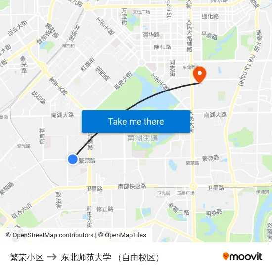 繁荣小区 to 东北师范大学 （自由校区） map