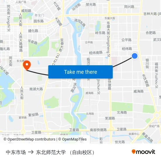 中东市场 to 东北师范大学 （自由校区） map