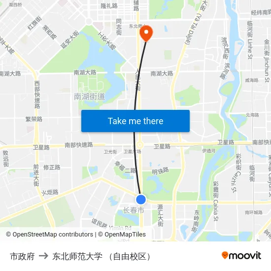 市政府 to 东北师范大学 （自由校区） map