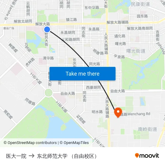 医大一院 to 东北师范大学 （自由校区） map