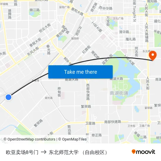 欧亚卖场8号门 to 东北师范大学 （自由校区） map