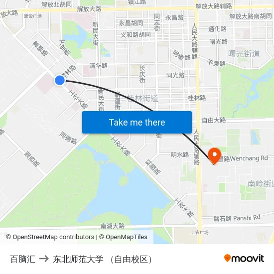 百脑汇 to 东北师范大学 （自由校区） map