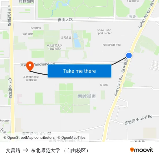 文昌路 to 东北师范大学 （自由校区） map