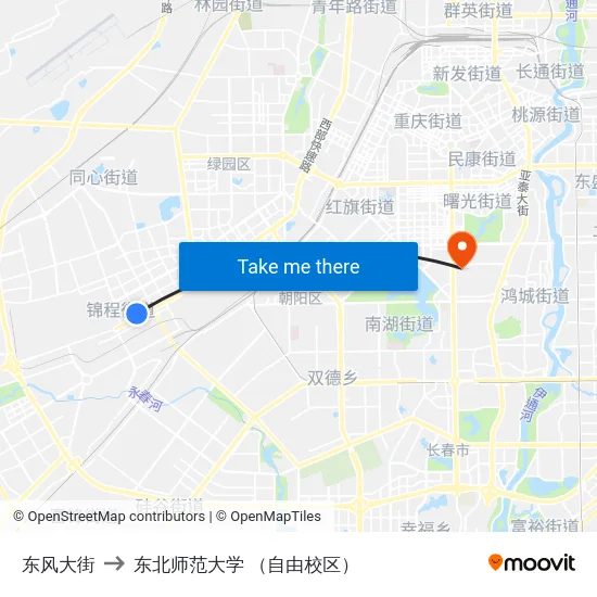 东风大街 to 东北师范大学 （自由校区） map