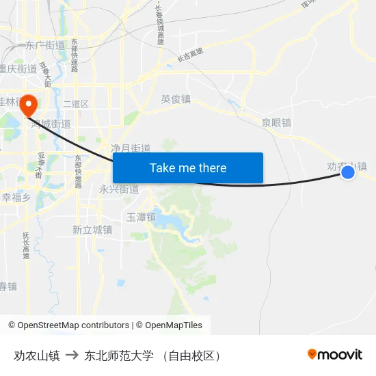 劝农山镇 to 东北师范大学 （自由校区） map