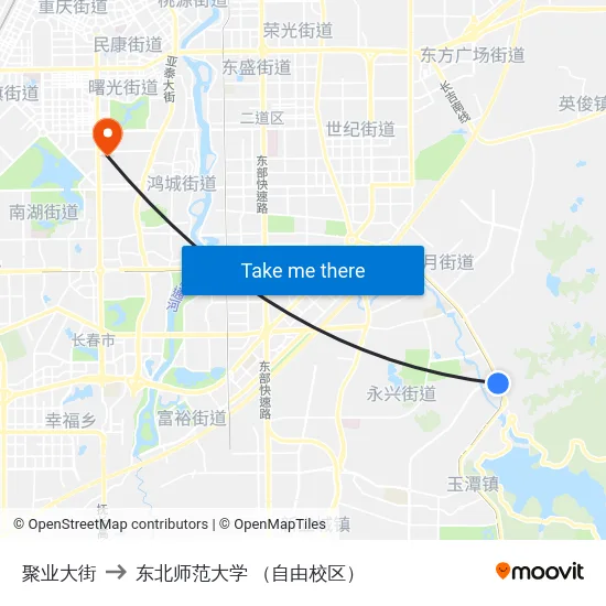 聚业大街 to 东北师范大学 （自由校区） map