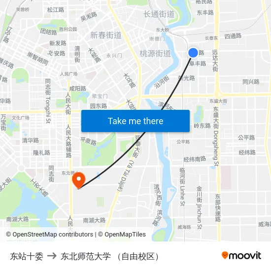东站十委 to 东北师范大学 （自由校区） map
