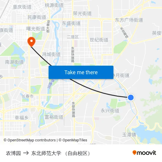 农博园 to 东北师范大学 （自由校区） map