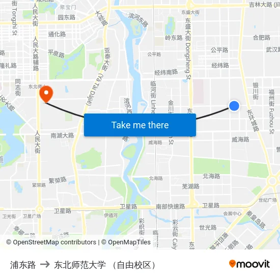 浦东路 to 东北师范大学 （自由校区） map