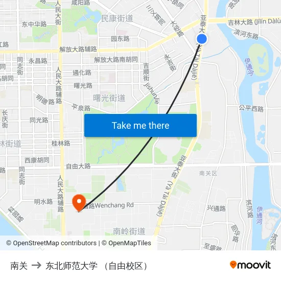 南关 to 东北师范大学 （自由校区） map