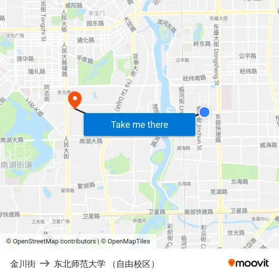 金川街 to 东北师范大学 （自由校区） map
