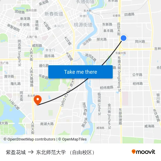 紫盈花城 to 东北师范大学 （自由校区） map