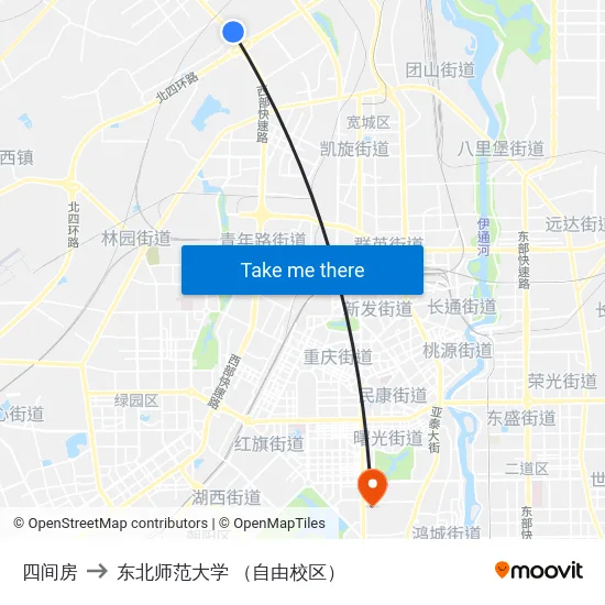 四间房 to 东北师范大学 （自由校区） map