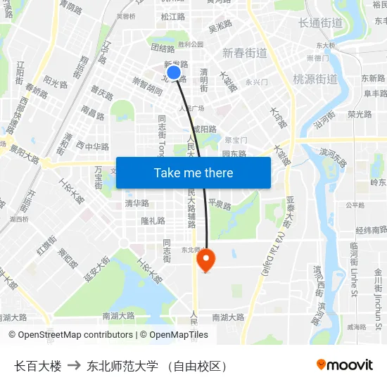 长百大楼 to 东北师范大学 （自由校区） map