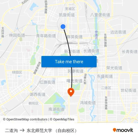 二道沟 to 东北师范大学 （自由校区） map