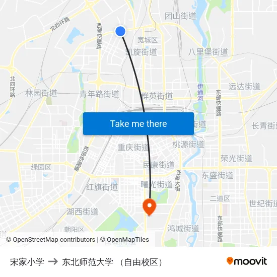 宋家小学 to 东北师范大学 （自由校区） map