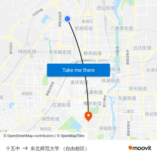 十五中 to 东北师范大学 （自由校区） map