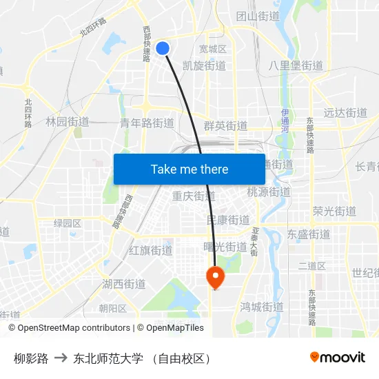 柳影路 to 东北师范大学 （自由校区） map