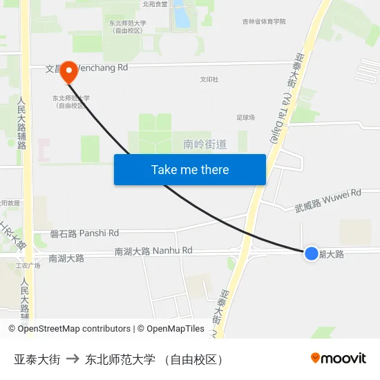 亚泰大街 to 东北师范大学 （自由校区） map