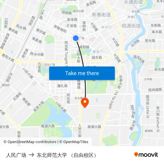 人民广场 to 东北师范大学 （自由校区） map