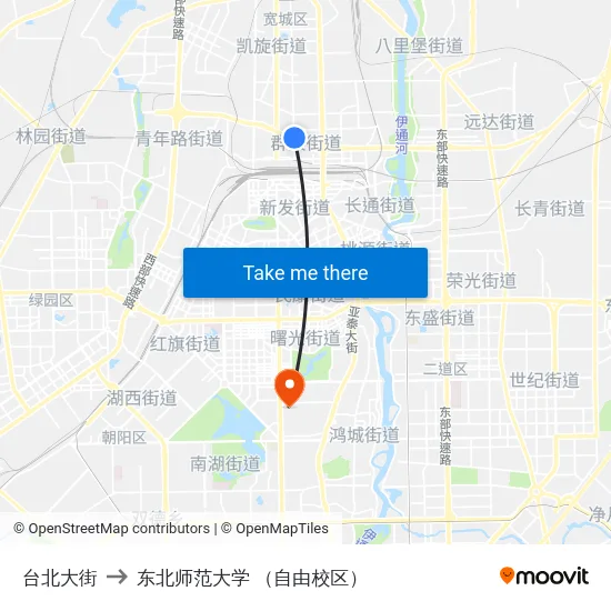 台北大街 to 东北师范大学 （自由校区） map
