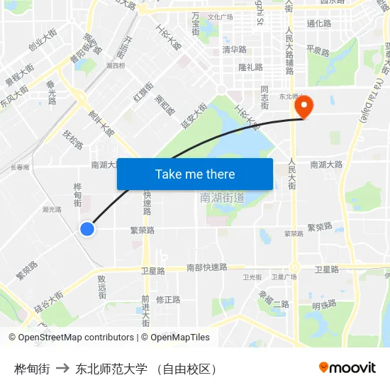 桦甸街 to 东北师范大学 （自由校区） map