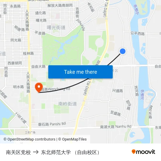 南关区党校 to 东北师范大学 （自由校区） map