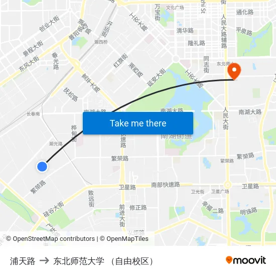 浦天路 to 东北师范大学 （自由校区） map