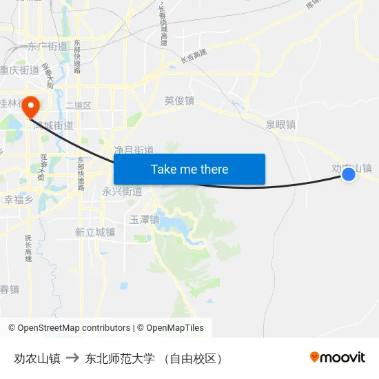 劝农山镇 to 东北师范大学 （自由校区） map