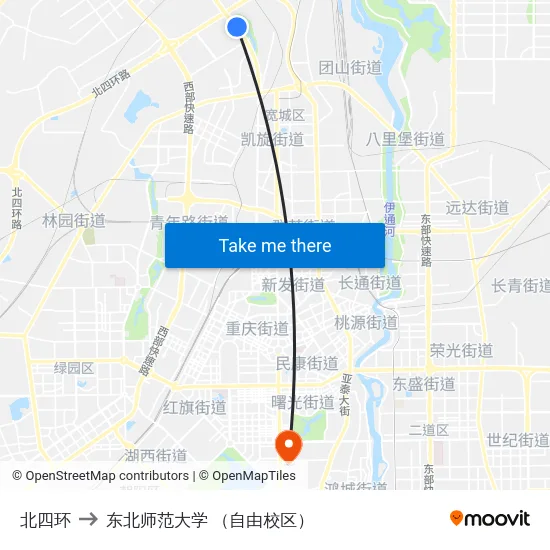 北四环 to 东北师范大学 （自由校区） map