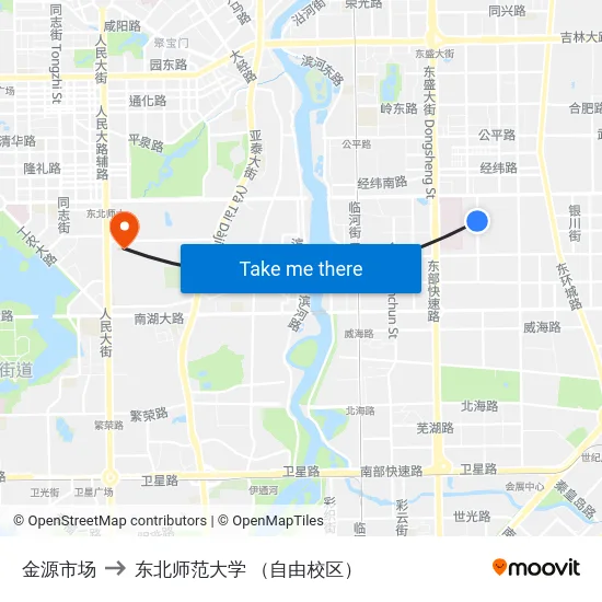 金源市场 to 东北师范大学 （自由校区） map