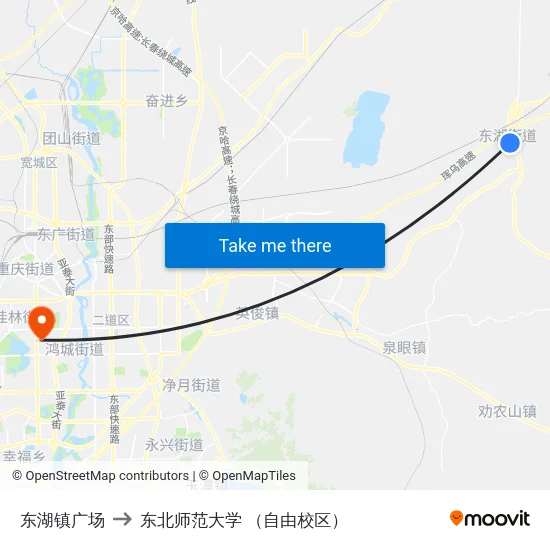 东湖镇广场 to 东北师范大学 （自由校区） map