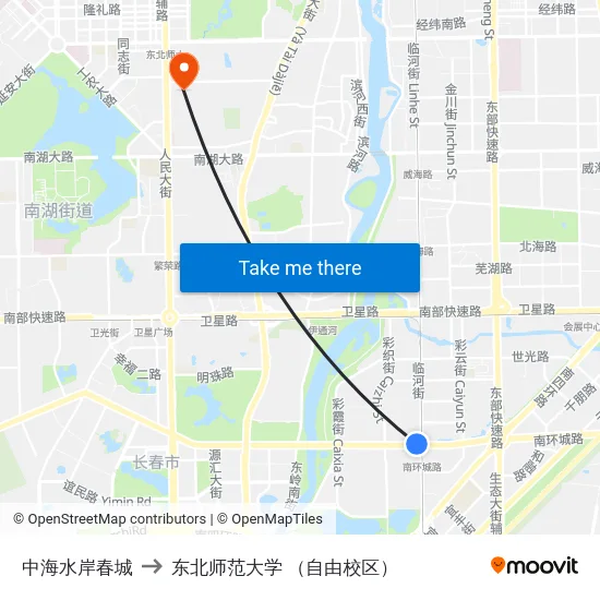 中海水岸春城 to 东北师范大学 （自由校区） map