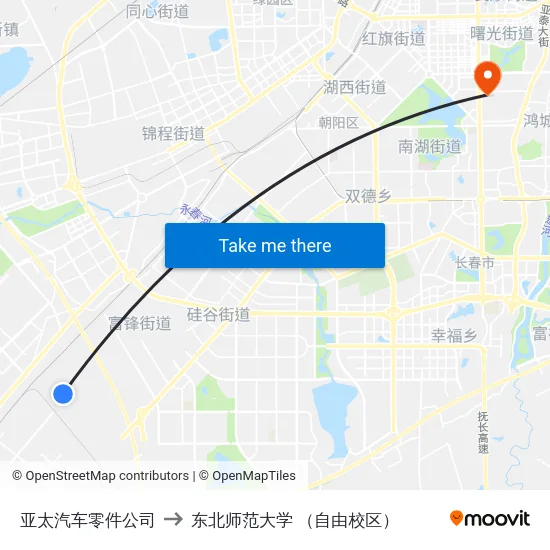 亚太汽车零件公司 to 东北师范大学 （自由校区） map