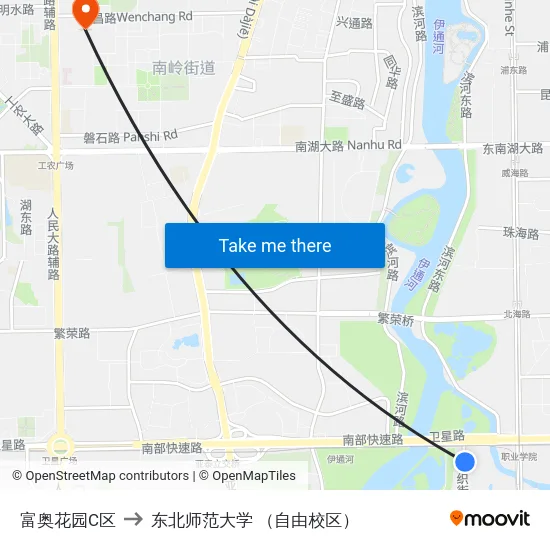 富奥花园C区 to 东北师范大学 （自由校区） map
