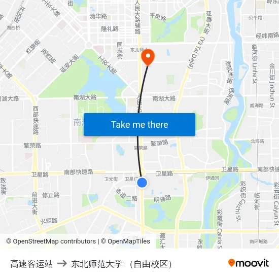 高速客运站 to 东北师范大学 （自由校区） map