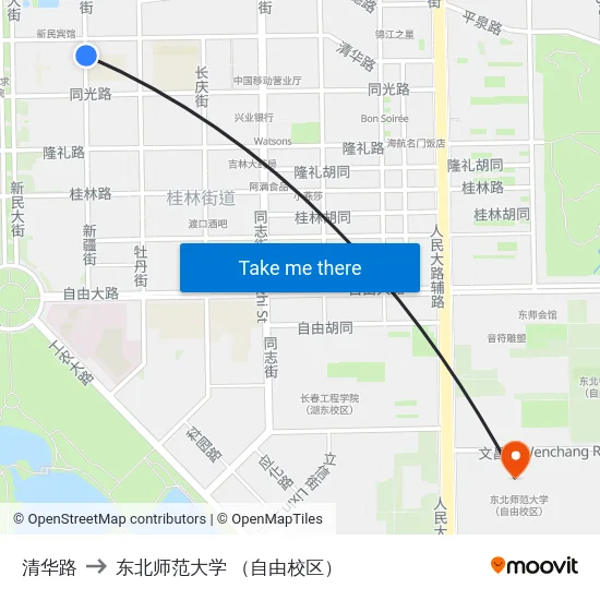 清华路 to 东北师范大学 （自由校区） map