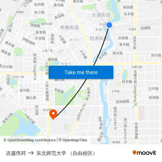 吉盛伟邦 to 东北师范大学 （自由校区） map