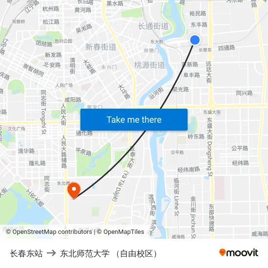 长春东站 to 东北师范大学 （自由校区） map