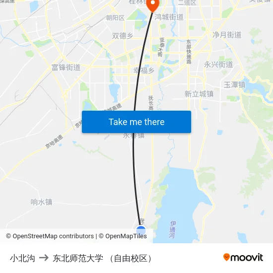 小北沟 to 东北师范大学 （自由校区） map