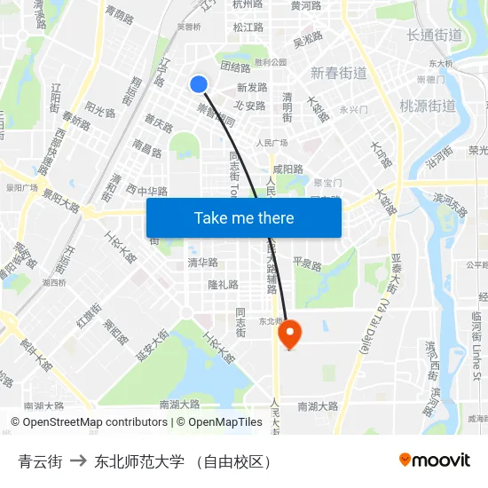 青云街 to 东北师范大学 （自由校区） map