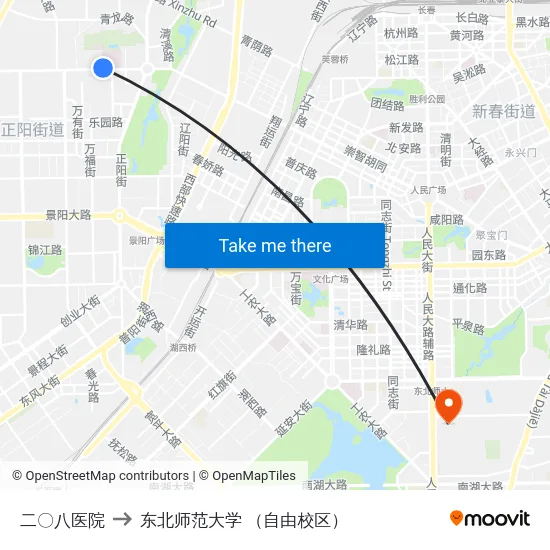 二〇八医院 to 东北师范大学 （自由校区） map