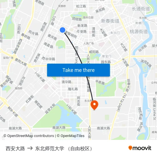 西安大路 to 东北师范大学 （自由校区） map