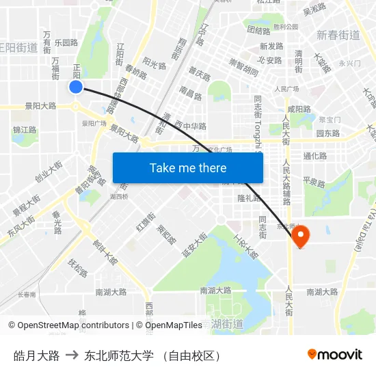 皓月大路 to 东北师范大学 （自由校区） map